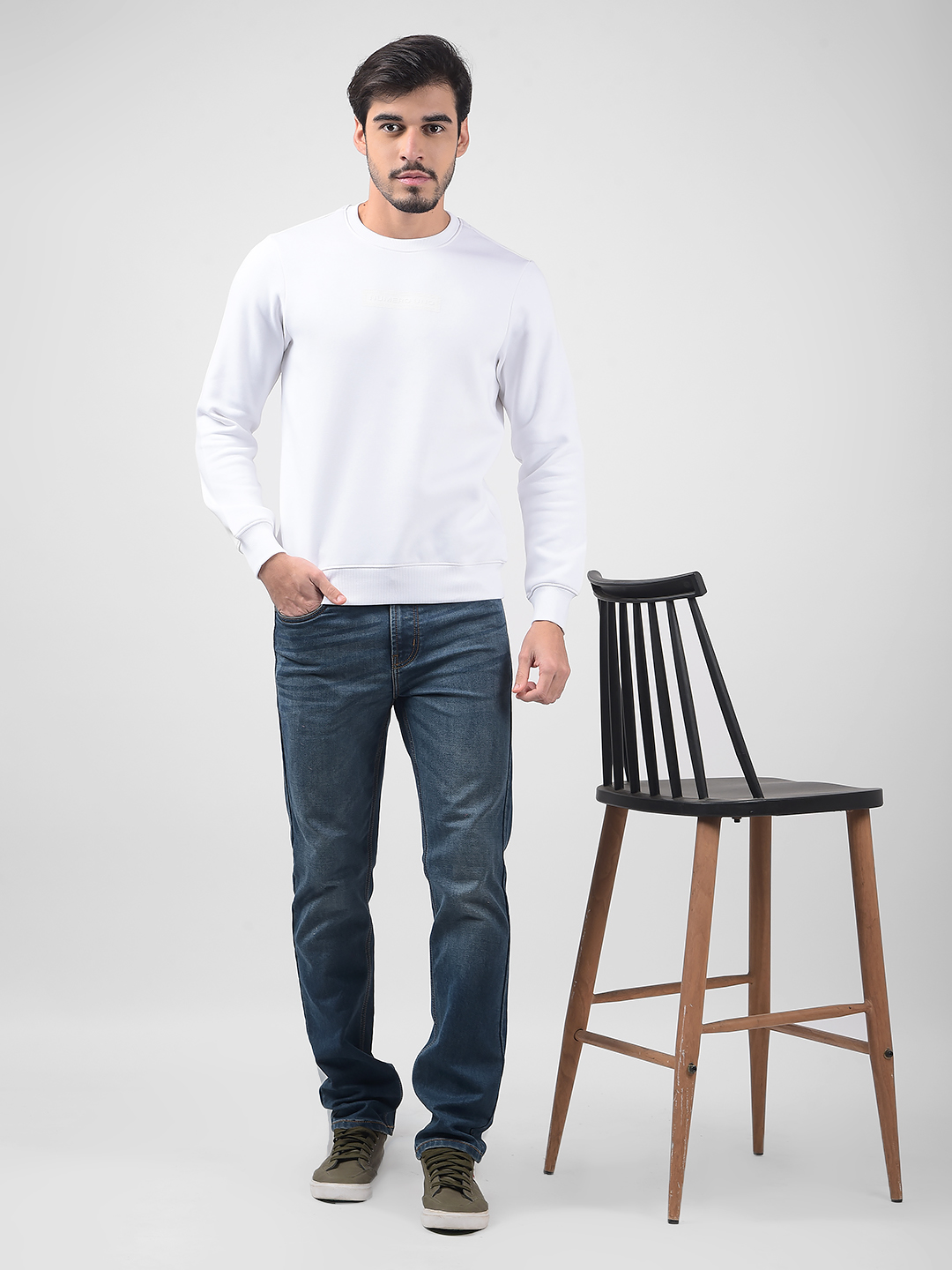 Numero Uno Men Solid White Sweat Shirt
